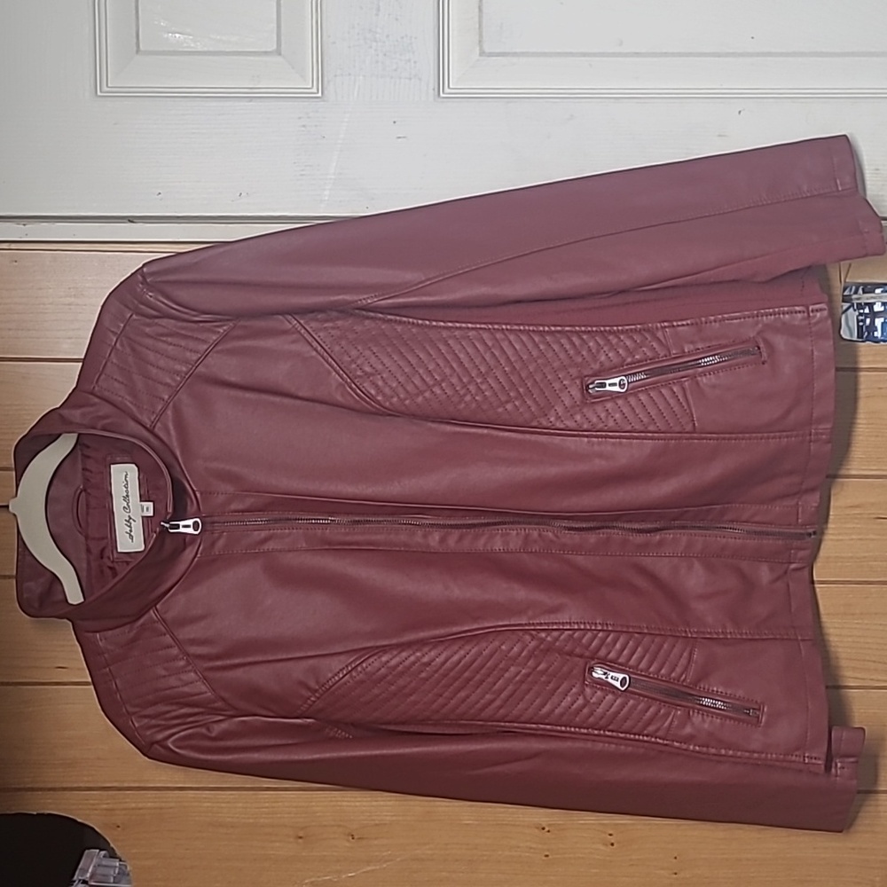 Brand New-Sebby Collection Faux Leather Jacket xxl Wine colorNice stretch